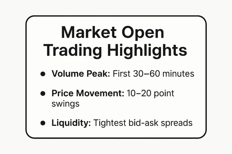 Futures market open: highest volatility and volume in the first 30–60 minutes.