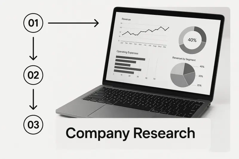 Investor doing company research on laptop before buying a stock