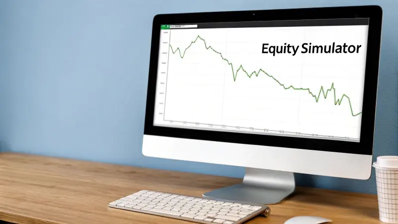 Stylized trading equity curve showing account balance fluctuations
