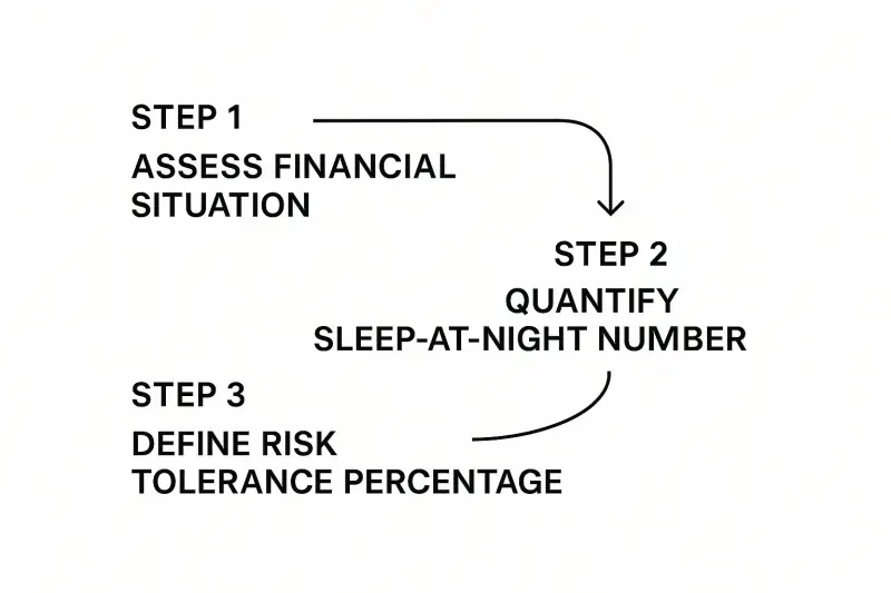 Three-step risk profile: assess finances, set a sleep-at-night loss limit, then define a risk percentage.