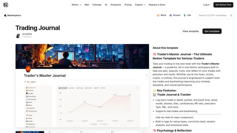 Notion trading journal template board and database view