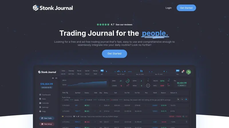 StonkJournal clean interface showing a trading performance calendar