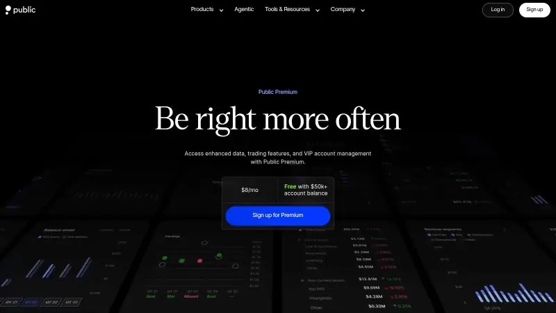 Public investing platform showing a stock's performance graph and trading options