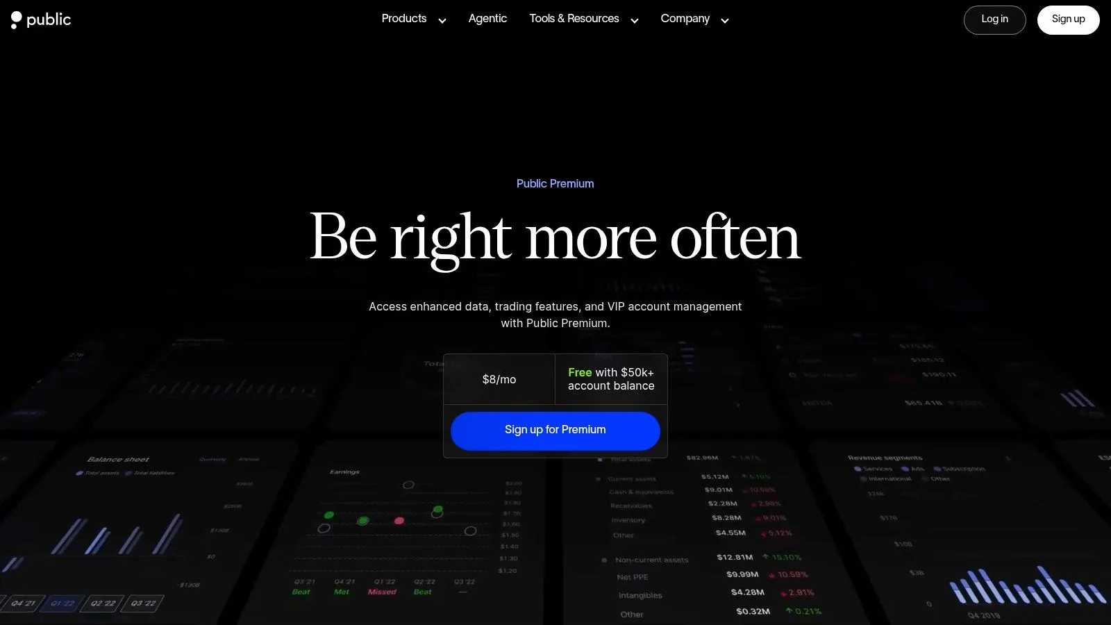 Public investing platform showing a stock's performance graph and trading options