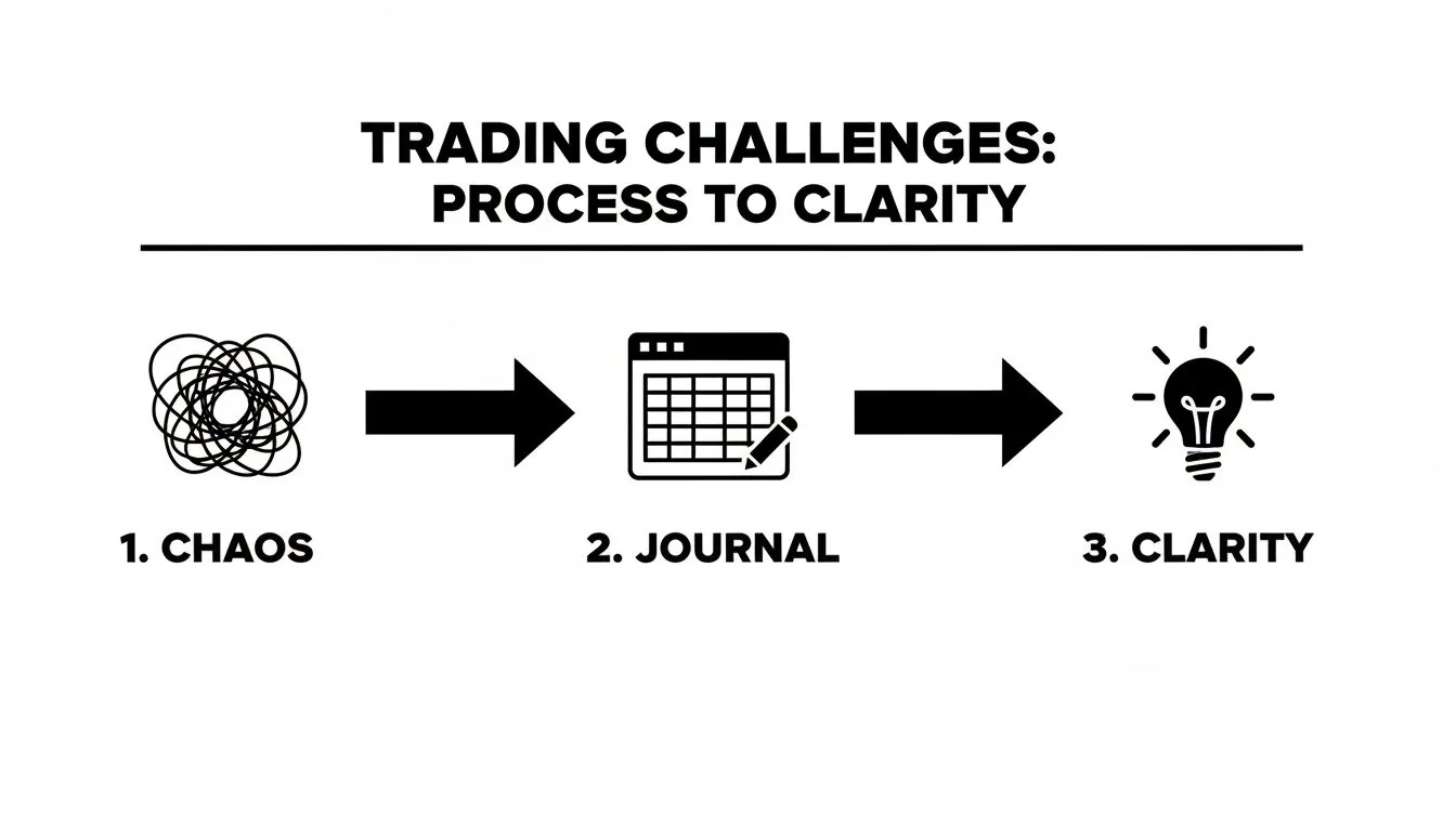 Diagram illustrating the journey from trading chaos to clarity through journaling.