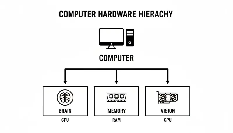 Diagram of CPU, RAM, and GPU roles in a trading PC